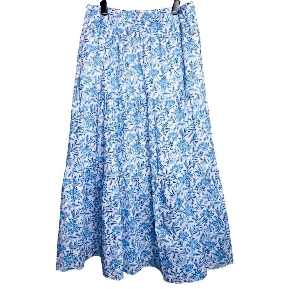 J. McLaughlin Medium Ophelia Blue Voile Floral Tiered‎ Ruffle Maxi Skirt NWT